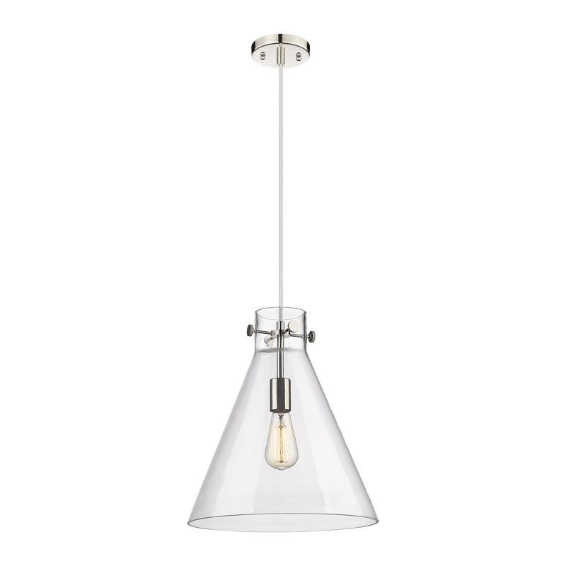 Luminaire suspendu à cordon 1 lumière 14 "Newton Cone, Transparent, H 16,5 po x l 14 po x P 14 po, Nickel poli