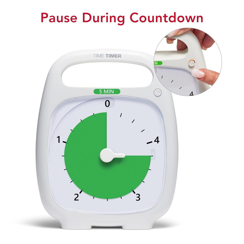 TIME TIMER PLUS 5 Minute Desk Visual Timer - Countdown Timer With Portable Handle For Classroom, Office, Homeschooling, Study Tool With Silent Operation (White)