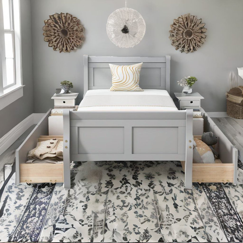 Lit plateforme sans matelas, Simple, gris