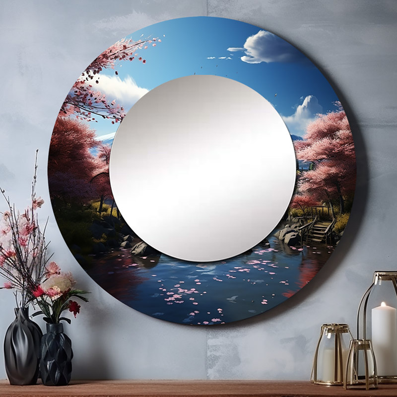 Asian Art Majestic Mont Fuji IV - Asian Round Mirror Wall Decor, 23" x 23"