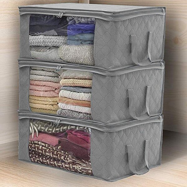 Clothes Storage Bag With Zipper Print Wardrobe Organizer Quilt Duvet Blanket  Storage Bags Thick Waterproof Household Smooth Soft