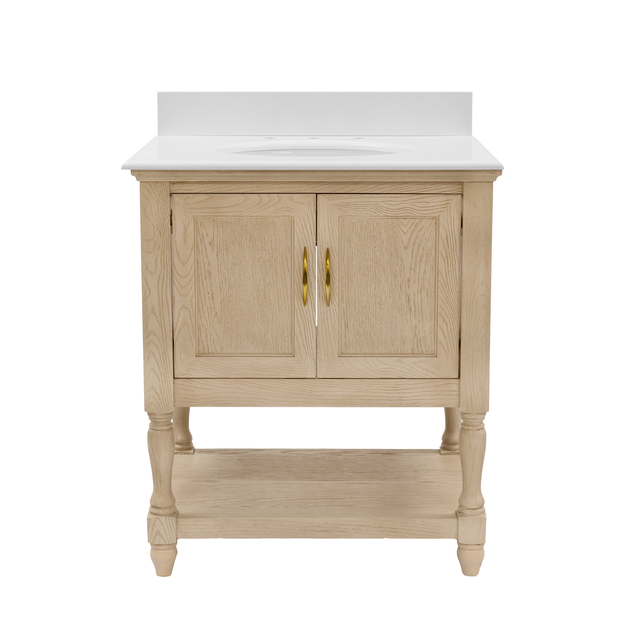 Hampton 30'' Single Bathroom Vanity, Greige Oak, Engineered White