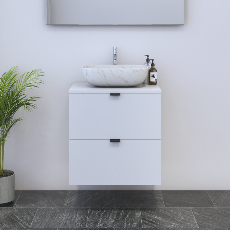 Meuble-lavabo simple 23,6 po avec plateau Kareema, Blanc, Blanc