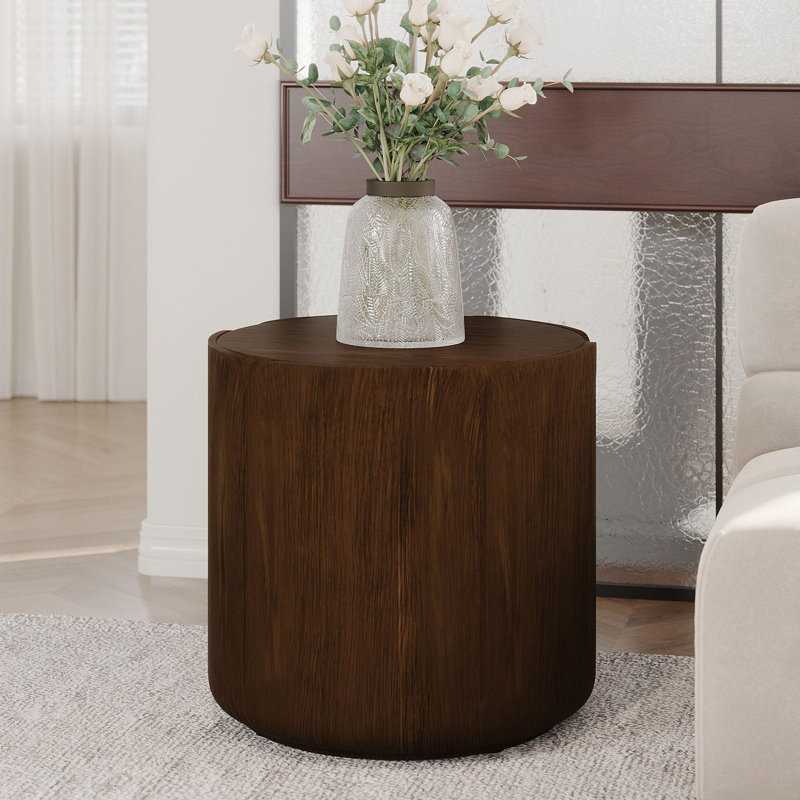 19.29"H Round Outdoor Indoor Side Table, Modern Wood Grain Patio Garden Stool, Sturdy (Magnesium Oxide) Waterproof, No-Assembly Table For Patio, Garden, Backyard, Living Room (Brown)