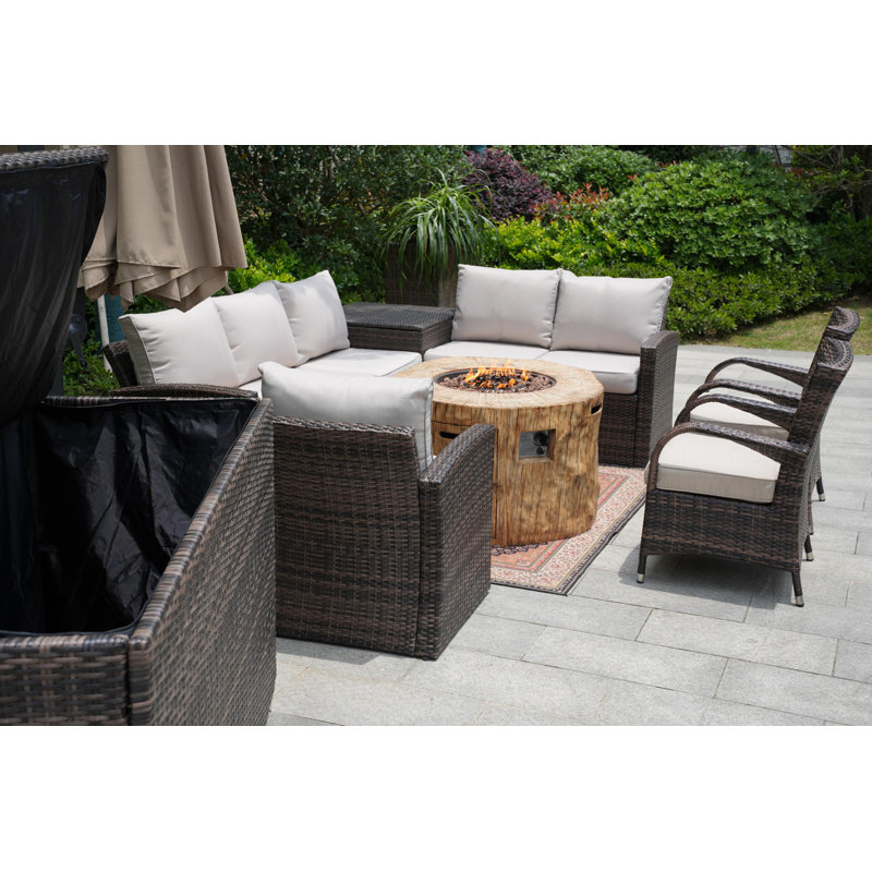 8 - Person Patio Conversation Set with Cushions, Brown