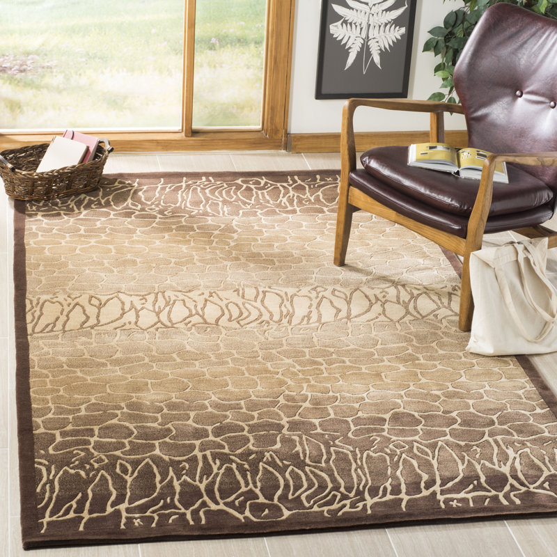 Ipswich Hand-Knotted Wool Brown Area Rug, Rectangle 4' x 6'