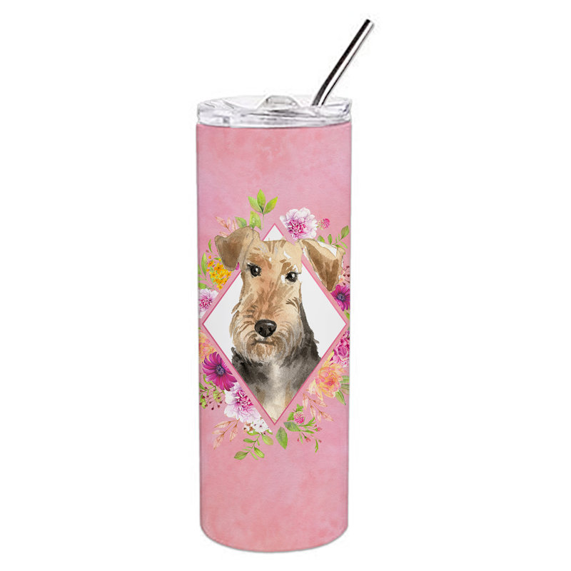E23BF9F8391D466E9CA4F8DFEBD9A7DB de verre 20 oz à double paroi en acier inoxydable chiot, Terrier brun, Rose