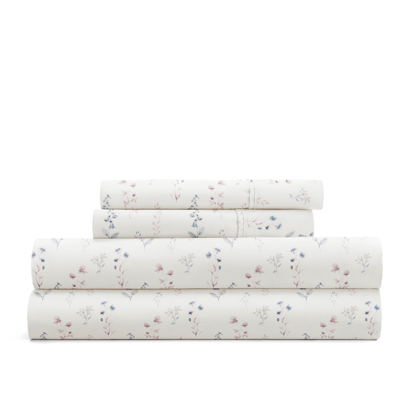 California King Ivory Floral Microfiber Sheet Set