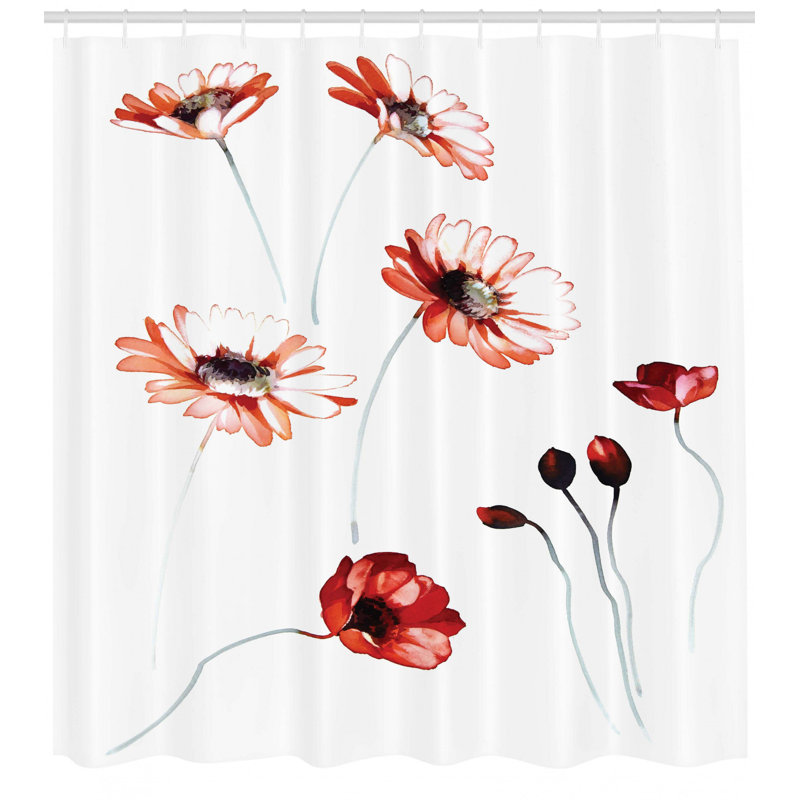 Ensemble de rideau de douche à fleur aquarelle + crochets, H 84 po x l 69 po