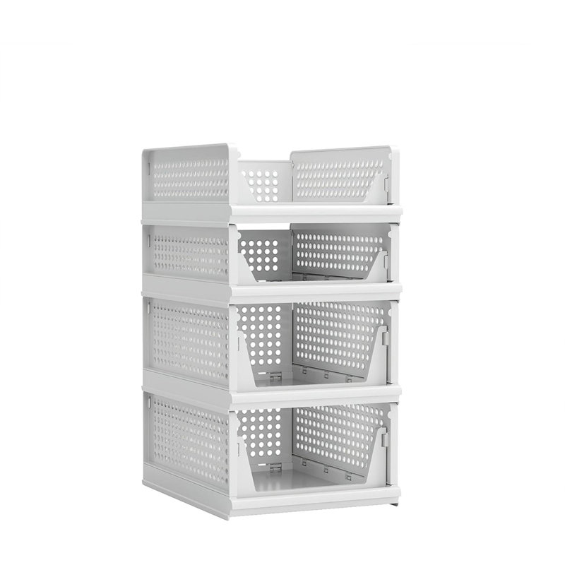 Ensemble de 4 paniers de rangement empilables en plastique pour rangement de placard, pliable