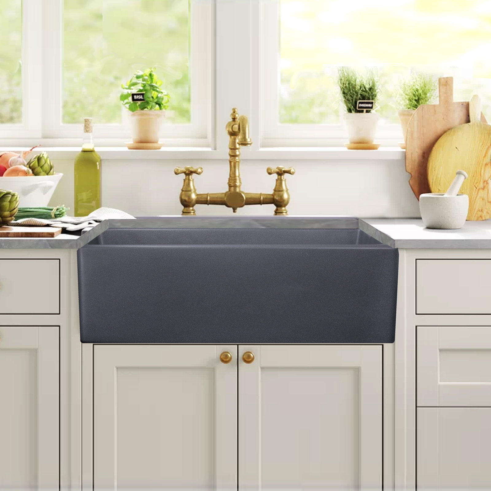 Reinart 30" Farmhouse Kitchen Sink, Gray