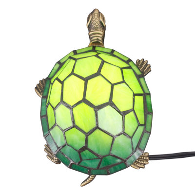 Tortoise Tiffany Style Turtle Lamp Small Bedside Cute Accent Green Stained Glass Shade Night Light