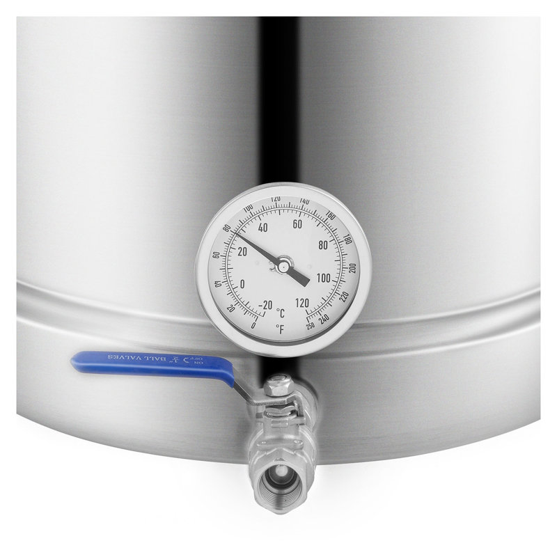 Bouilloire 16 gallons en acier inoxydable avec fond à trois couches, thermomètre et robinet à bille - Ensemble d'équipement de brassage professionnel
