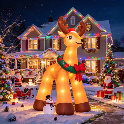 Renne de Noël gonflable géant 20 pi avec lumières à DEL intégrées, décoration de jardin extérieur pour la pelouse, cour avant, devanture de magasin, fête de Noël