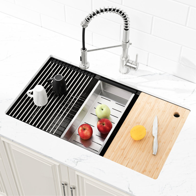 33"X19" Kitchen Sink In Black - Stainless Steel With Handmade Precision 33X19 Proof Feature And Cutting Board, Black