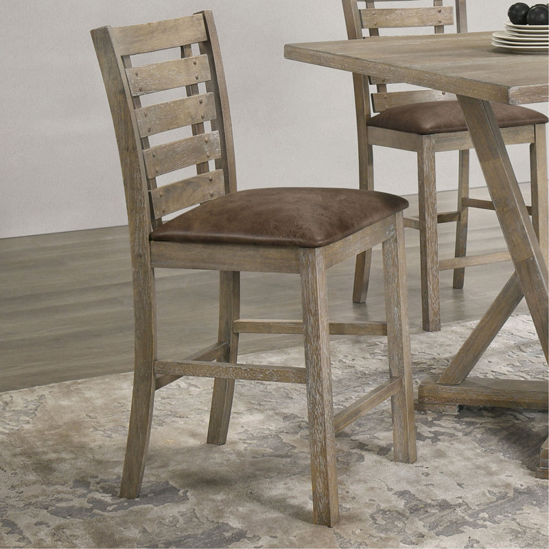 Set Of 2 Dining Counter Height Chairs Modern Farmhouse Rustic Look Distressed Design Ladderback Solid Wood