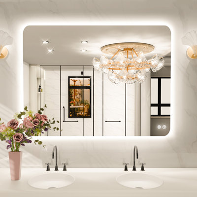 Soft Rounded Corner Frameless Backlit LED Bathroom Vanity Mirror, Dimmable 3 Color Temperatures, Anti-Fog Tempered Glass Mirror, UL/ETL Certified