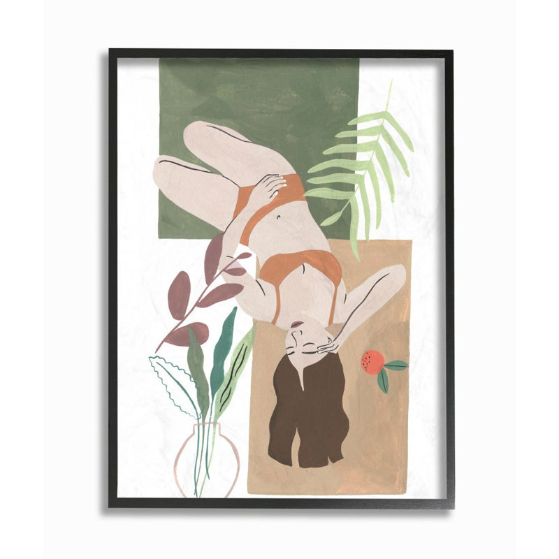 « fleur plantes femme figure model painting », impression sur toile, H 20 po x l 16 po, Giclée encadrée noir minuit