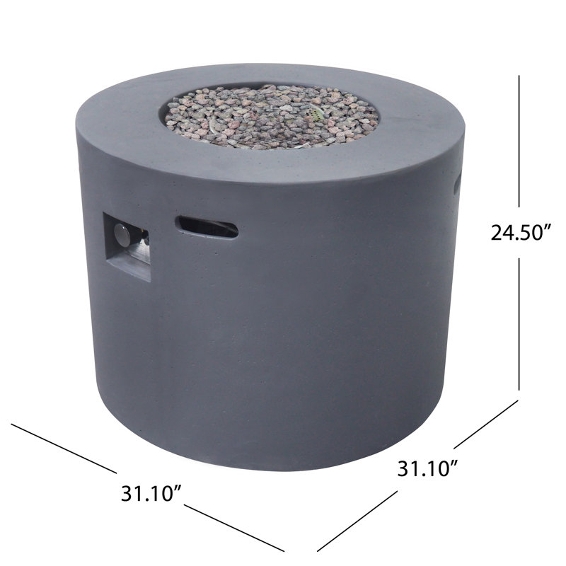 Caelan Round Concrete Propane Smokeless Fire Pit Table with Hidden Fuel Tank, Dark Gray