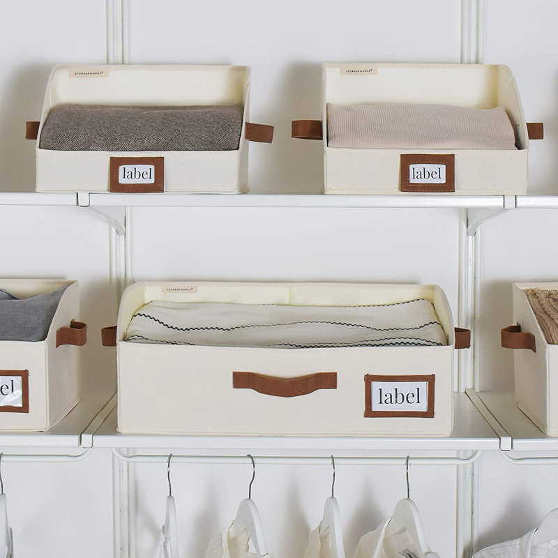 Trapezoid Closet Storage Bins, Foldable Fabric Organizer Baskets with Handles, Beige