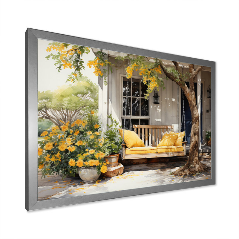 Maryory Farmhouse Yellow Country Comfort III - ferme, art mural, H 24 po x l 32 po, Cadre photo unique, Argent argent