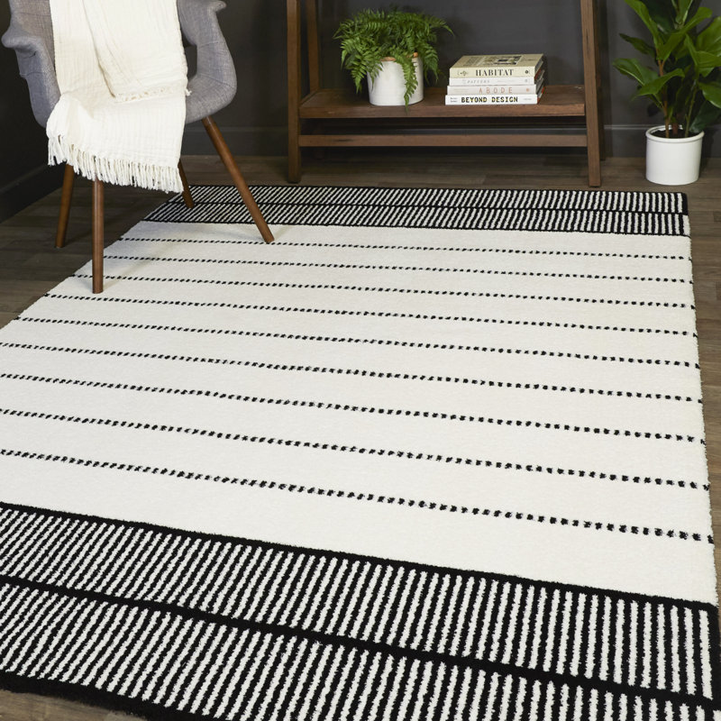 Tapis rayé ivoire, Rectangle 7 pi 10 po x 10 pi