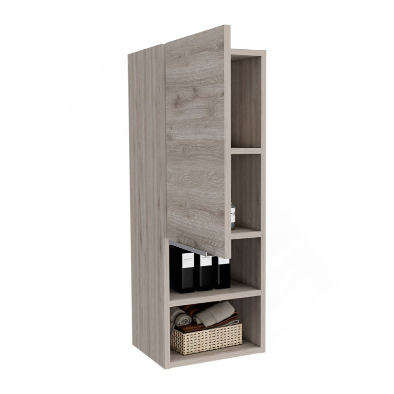 Medicine Single Door Cabinet 32" H, Two Interior Shelves, Two External Shelves, Light Gray, Gray