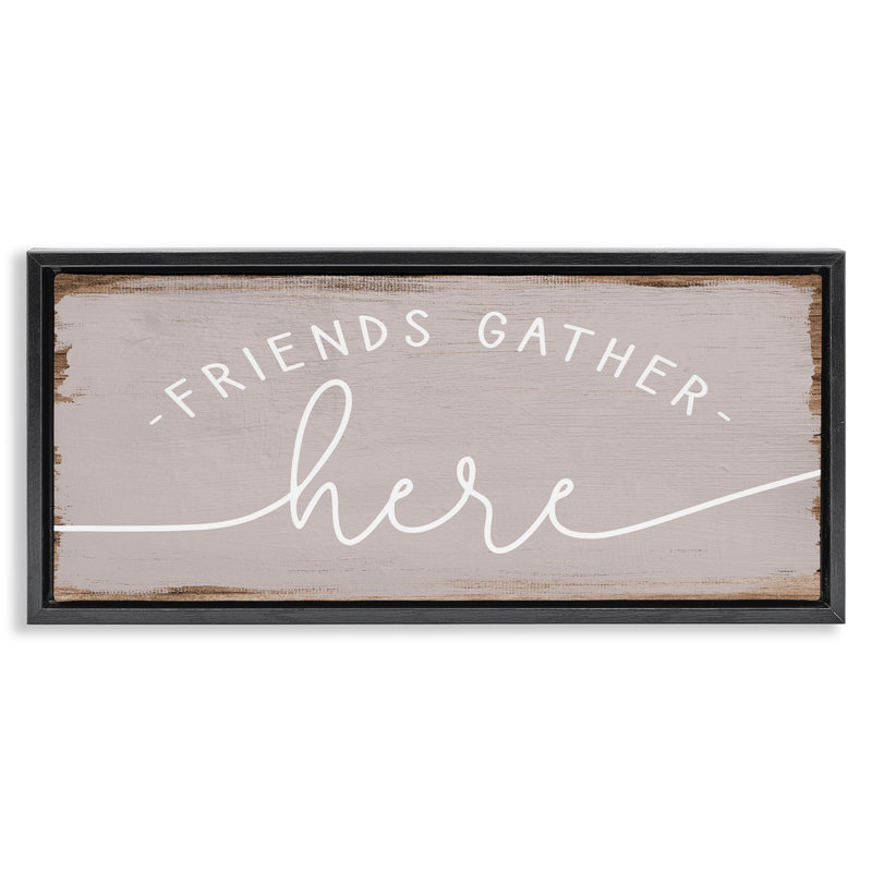 «Friends Gather Here», art mural sur toile flottante encadrée par Daphne Polselli, Cadre flottant noir de jais