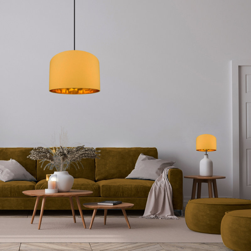 Contemporary Cotton Lamp/Light Shade with Shiny Paper Inner, Ochre, 20cm H x 30cm W x  30cm D