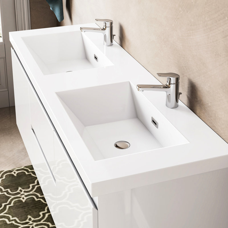 Meuble-lavabo de 60 po avec lavabos doubles - Rangement mural 2 tiroirs et armoire à double porte