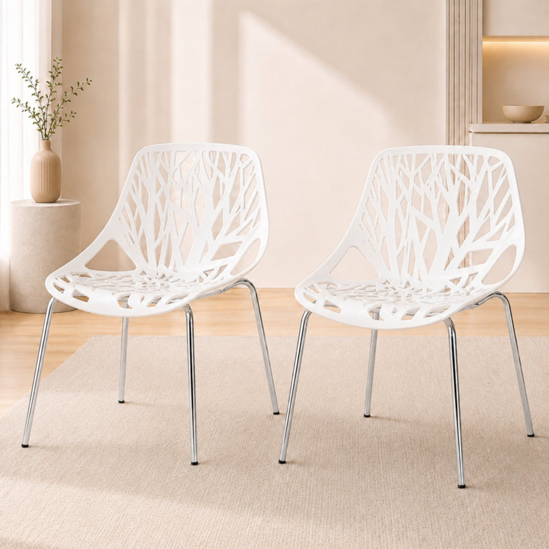Stackable Dining Side Chairs with Floral Cutout Back and Stainless Steel Legs – Modern Kitchen, Restaurant, or Banquet Seating