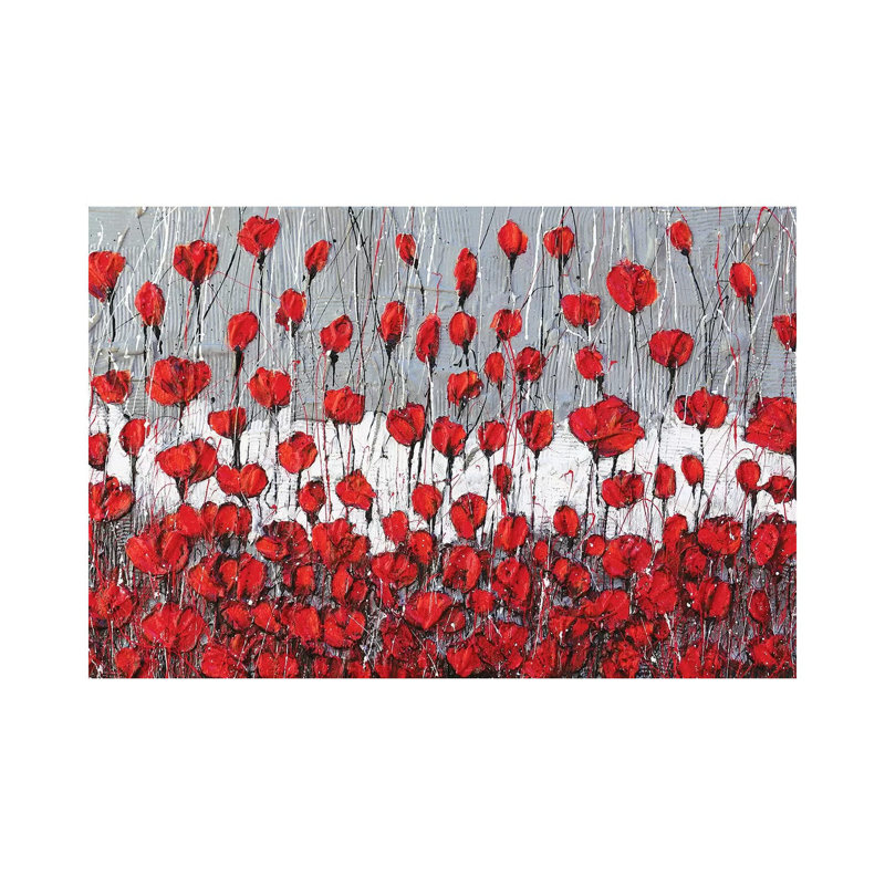 Poppies Landscape 1 Piece Painting on Canvas, 45.72cm H x 66.04cm W x 1.91cm D, Wrapped Canvas
