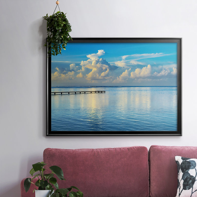 Sunrise Dock, reproduction d'art sur toile, Papier encadré noir, H 19 po x l 27 po x P 1,5 po