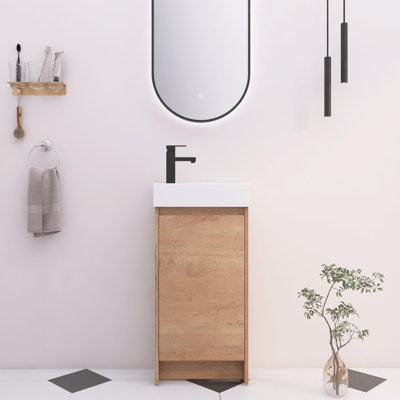 Meuble-lavabo autoportant de 16 po avec porte et tablette à fermeture douce