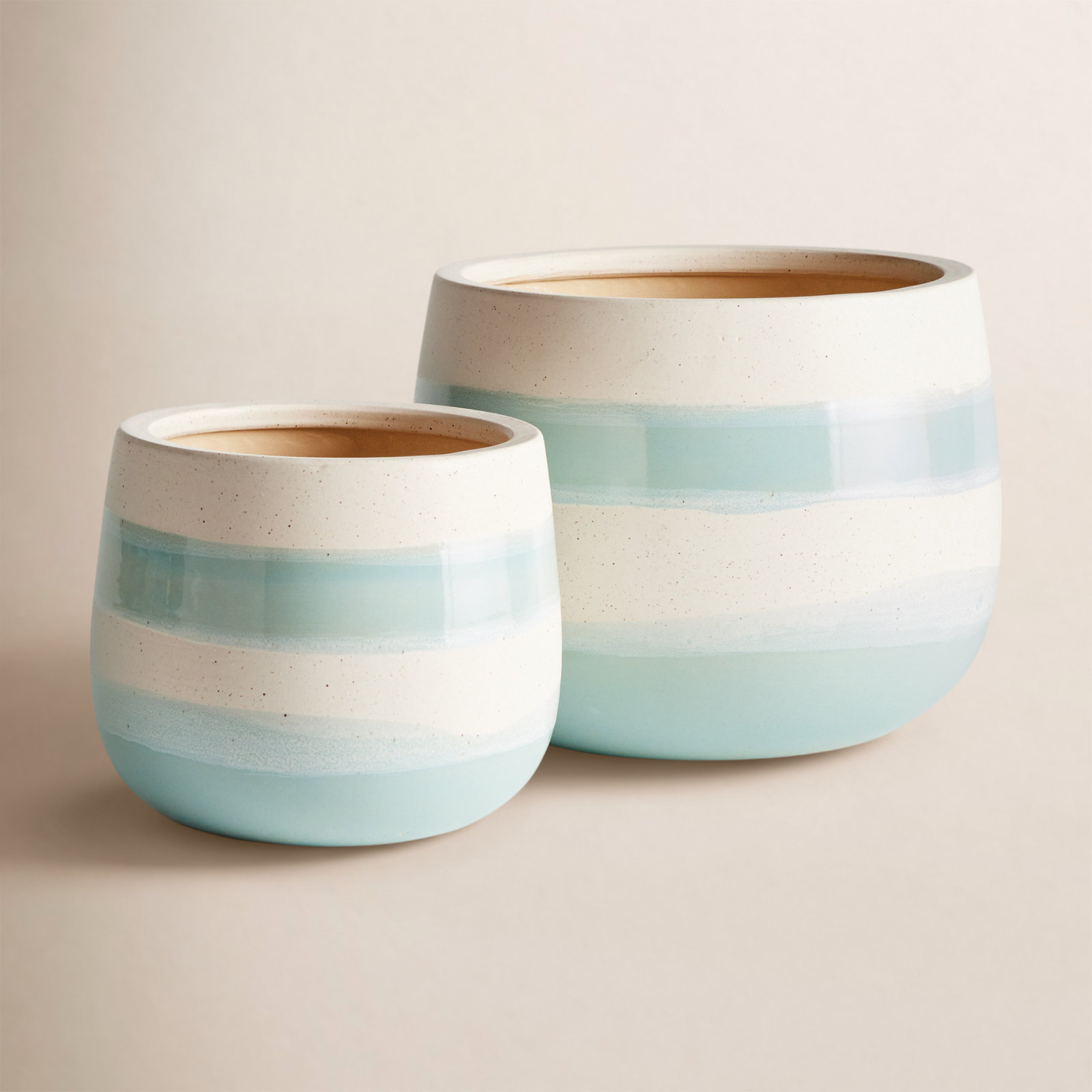 Lia 2 Piece Hand-Painted Pots Set, White Blue