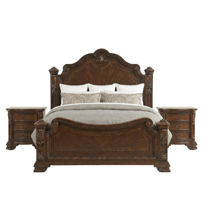 Ensemble de chambre à coucher Bharata, Trois pièces : lit et deux tables de chevet, Très grand