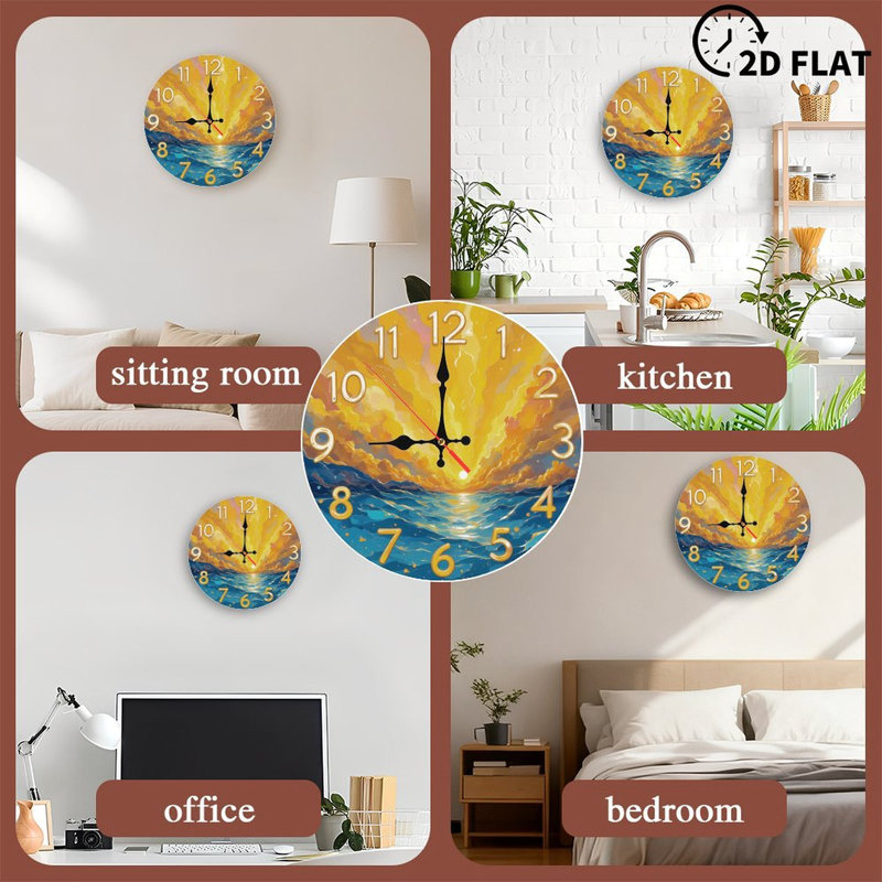 10" Round MDF Wall Clock with Silent Quartz Movement and No-Drill Hanging Hook