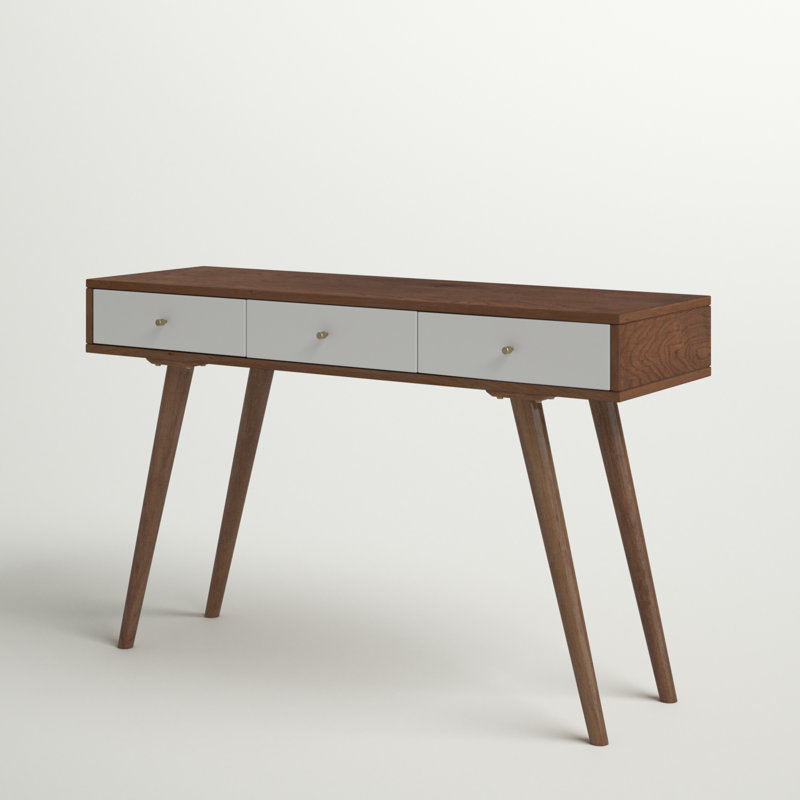 Laila 3 Drawer Writing Desk, White/Pecan