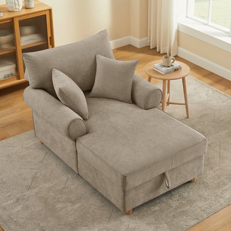 Chaise longue rembourrée en chenille avec rangement (ensemble de 2), Camel