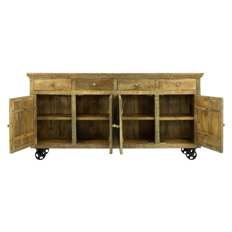 Jazmin 80" Mango Wood Sideboard with Cast Iron Wheels