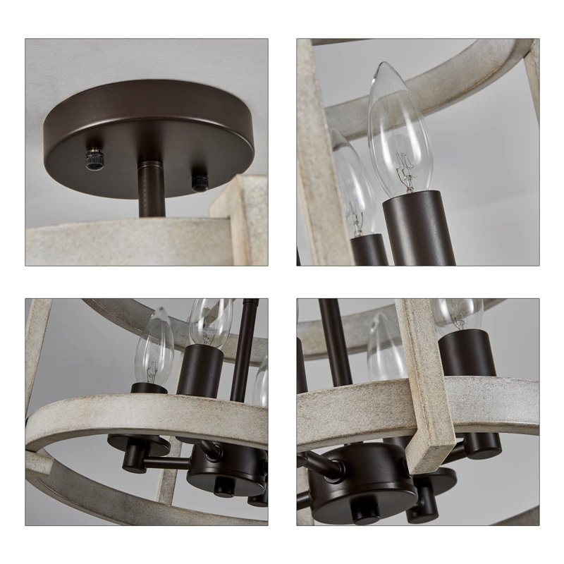 Plafonniers semi-encastrés 4 lumières 4 lumières, Chêne blanc / noir