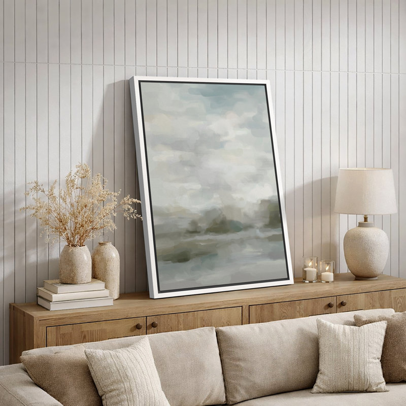 Minimal Landscape "Abstract Dark Green Field Artwork, Minimalist Contemporary Neutral Wall Pictures, Large Framed Canvas Giclee Print Wall Art"
