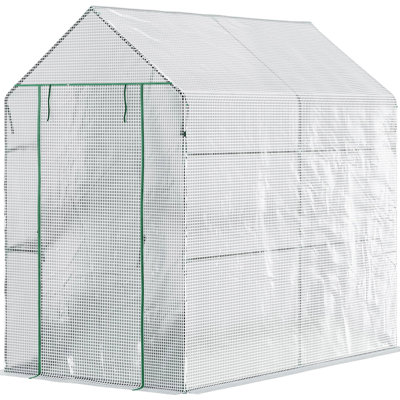 Serre de 47,25 po x 73,25 po x 74,25 po, portatif pour la floraison des plantes, 4 tablettes et une porte blanche pour l'extérieur