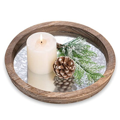 Plateau rond décoratif en bois rustique pour table basse, centre de table de ferme, bougie, miroir, plateau, repose-pieds, bar, plateau de rangement pour salle de bain