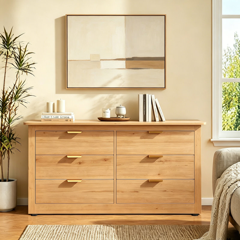 Armoire de rangement multi-pièces, meuble télé rectangulaire en bois avec 6 tiroirs et quincaillerie en métal, organisateur sur pied pour usage domestique