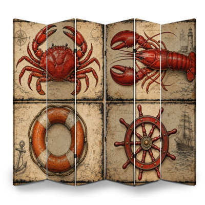 Cloison pliante 6 panneaux à cloison en forme de crabe rouge et nautique