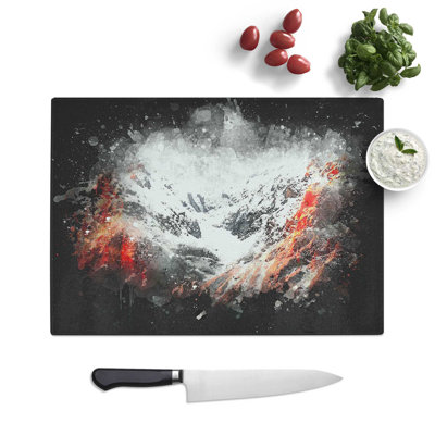 Tempered Glass Alpenglow upon the Mountains Paint Splash Chopping Board