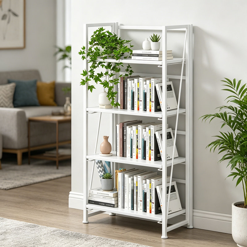 Bibliothèque pliante, étagère de rangement à 4 niveaux pour bureau à domicile, sans assemblage, Blanc