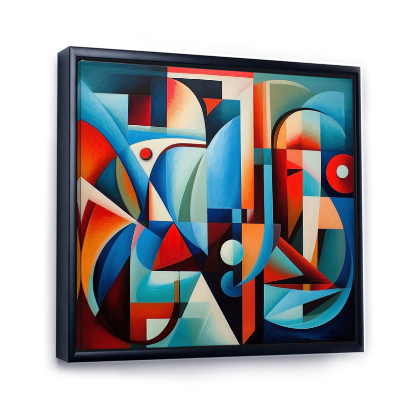 Motif géométrique orange et bleu - imprimé III, H 36 po x l 36 po x P 1,5 po, Cadre flottant noir