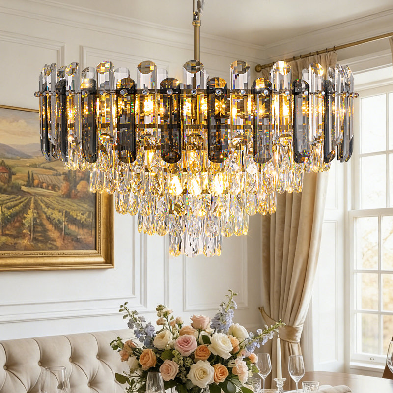 Lustre rond classique en cristal 24 po
